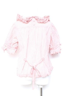 画像3: PINK HOUSE / ギンガムチェックパッチワークフリルブラウス F ピンク Y-26-01-27-032-LO-BL-SZ-ZY