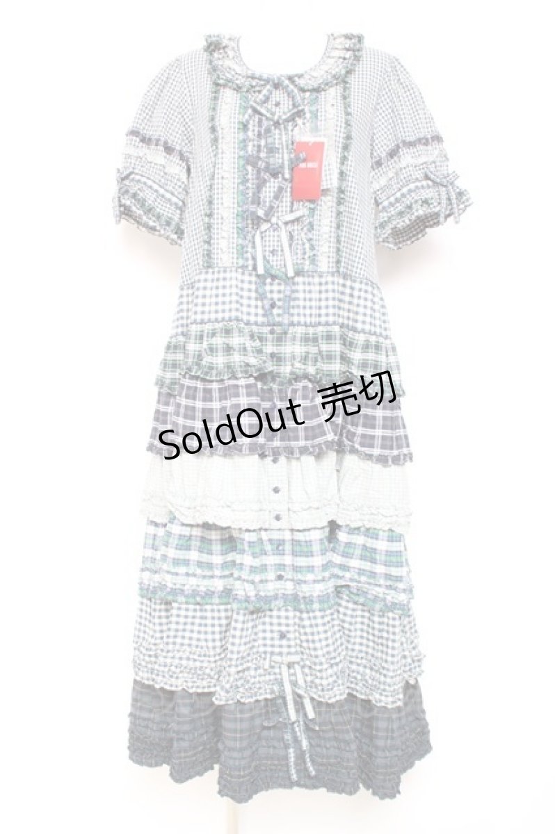 画像1: PINK HOUSE / ギンガムティアードワンピース  グリーン Y-26-01-27-035-LO-OP-SZ-ZS (1)