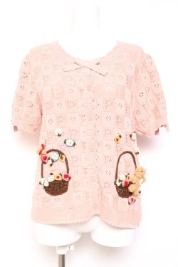 画像1: PINK HOUSE / フラワーバスケットテディ付きカーディガン  ピンク Y-26-01-27-040-LO-TO-SZ-ZY