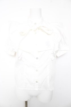画像1: axes femme POETIQUE / ロゴ刺繍ボウタイブラウス M 白 Y-26-01-28-043-AX-BL-SZ-ZY