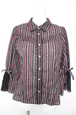 画像1: axes femme POETIQUE / 音符レジメストライプブラウス M 黒 Y-26-01-28-044-AX-BL-SZ-ZY