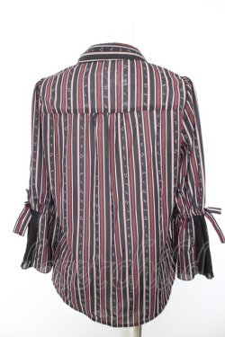 画像2: axes femme POETIQUE / 音符レジメストライプブラウス M 黒 Y-26-01-28-044-AX-BL-SZ-ZY