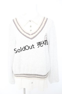 画像1: axes femme / エンブレム付きカーデ風トップス M グレー Y-26-01-28-051-AX-TO-SZ-ZT628