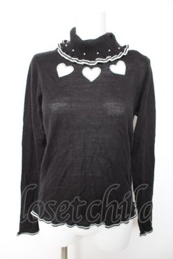 画像1: axes femme POETIQUE / ハート柄タートルニットプルオーバー M 黒 Y-26-01-28-052-AX-TO-SZ-ZY