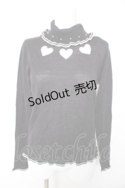 画像1: axes femme POETIQUE / ハート柄タートルニットプルオーバー M 黒 Y-26-01-28-052-AX-TO-SZ-ZY