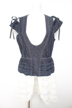 画像1: PINK HOUSE / オールドデイムｘローンフリルロングベスト  青 Y-26-01-28-071-LO-TO-AS-ZY