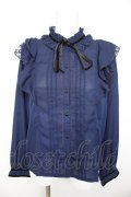 axes femme / ベロアリボン付フリルブラウス  ネイビー Y-26-01-28-086-AX-BL-SZ-ZY
