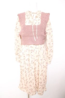 画像1: axes femme POETIQUE / ニットビスチェ付シフォンワンピースき M ベージュ Y-26-01-28-107-AX-OP-SZ-ZY