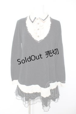 画像1: axes femme / 裾チュールブロッキングチュニ M 黒 Y-26-01-28-110-AX-OP-SZ-ZY