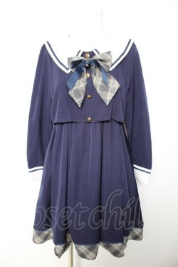 画像1: Amavel / Check Ribbon Setup風セーラーワンピース F ネイビー Y-26-01-28-126-CA-OP-SZ-ZY