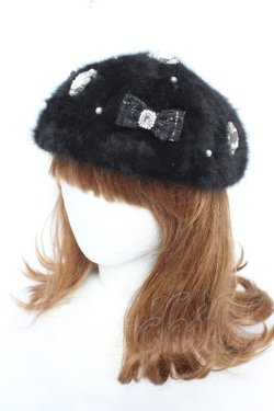 画像1: NOEMIE / シャギーツイードリボンベレー  黒 Y-26-01-28-016-LO-AC-SZ-ZY