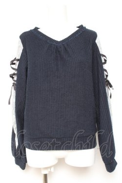 画像1: axes femme / 袖レースアップデザインプルオーバー F 紺 Y-26-01-31-057-AX-TO-SZ-ZY