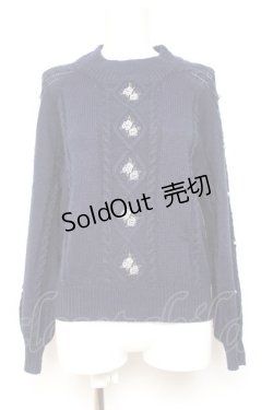 画像1: axes femme / 花刺繍ボトルネックニットプルオーバー M 紺 Y-26-01-31-060-AX-TO-SZ-ZY