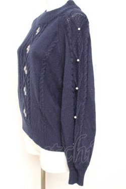 画像2: axes femme / 花刺繍ボトルネックニットプルオーバー M 紺 Y-26-01-31-060-AX-TO-SZ-ZY