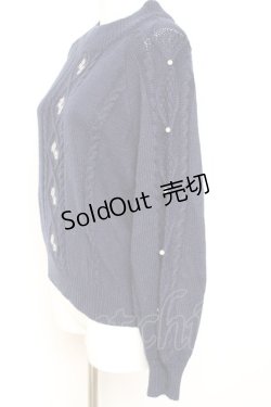 画像2: axes femme / 花刺繍ボトルネックニットプルオーバー M 紺 Y-26-01-31-060-AX-TO-SZ-ZY