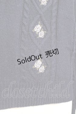 画像4: axes femme / 花刺繍ボトルネックニットプルオーバー M 紺 Y-26-01-31-060-AX-TO-SZ-ZY