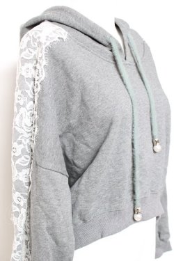 画像3: axes femme / 袖レース裏毛パーカー M 杢グレー Y-26-01-31-064-AX-TO-SZ-ZY