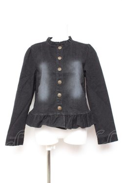 画像1: axes femme NOSTALGIE / フリルネックデニムジャケット F 黒 Y-26-01-31-066-AX-JA-SZ-ZY