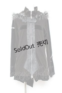 画像1: Sixh / ベロア切替ファーフードパーカー  黒 Y-26-01-31-096-HN-TO-SZ-ZY