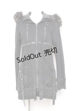 画像1: SEX POT ReVeNGe / レザーベルトデザインファーフードパーカー M 黒 Y-26-01-31-097-SP-TO-SZ-ZT0205P