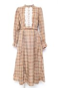 axes femme / プリーツ切替チェック柄ワンピース M 茶 Y-26-01-31-115-AX-OP-SZ-ZY