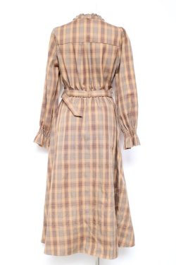 画像2: axes femme / プリーツ切替チェック柄ワンピース M 茶 Y-26-01-31-115-AX-OP-SZ-ZY