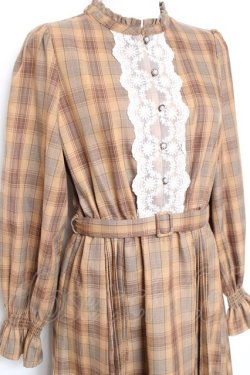 画像3: axes femme / プリーツ切替チェック柄ワンピース M 茶 Y-26-01-31-115-AX-OP-SZ-ZY