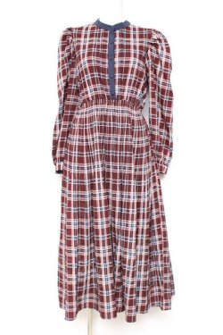 画像1: axes femme POETIQUE / 配色チェックワンピース M ワイン Y-26-01-31-117-AX-OP-SZ-ZY