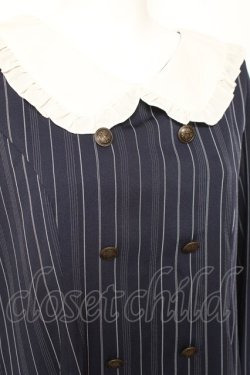 画像3: axes femme POETIQUE / 袖リボンフリルストライプワンピース M 紺 Y-26-01-31-121-AX-OP-SZ-ZY