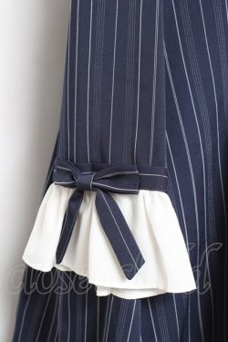 画像4: axes femme POETIQUE / 袖リボンフリルストライプワンピース M 紺 Y-26-01-31-121-AX-OP-SZ-ZY