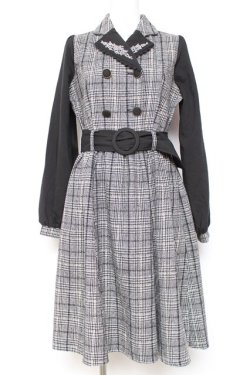 画像1: axes femme POETIQUE / 襟刺繍ドッキングワンピース M 黒 Y-26-01-31-122-AX-OP-SZ-ZY