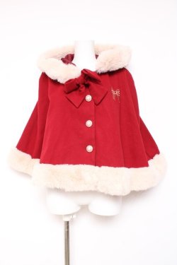 画像1: axes femme kawaii / リボン柄刺繍ケープ M 赤 Y-26-01-31-134-AX-JA-SZ-ZY