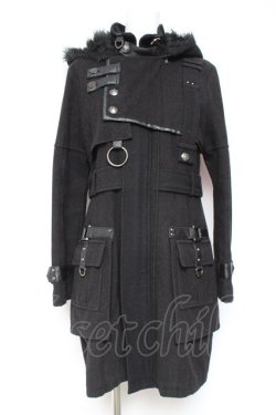 画像1: SEX POT ReVeNGe / ファーフードベルトデザインコート M 黒 Y-26-01-31-137-SP-CO-SZ-ZY