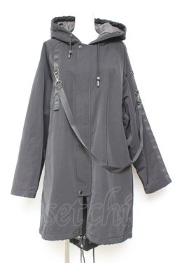 画像1: Deorart / ベルトカスタムデザイン中綿ロングモッズコート M 黒 Y-26-01-31-138-PU-CO-SZ-ZT0203F