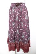 axes femme / ミュルーズ染織美術館コラボ/フェザー×フラワー柄スカート M ワイン Y-26-01-31-155-AX-SK-SZ-ZY