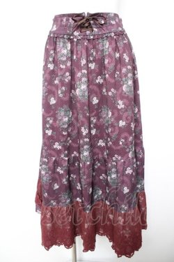 画像1: axes femme / ミュルーズ染織美術館コラボ/フェザー×フラワー柄スカート M ワイン Y-26-01-31-155-AX-SK-SZ-ZY