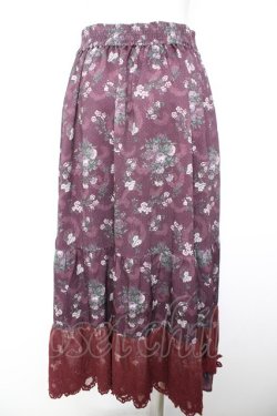 画像2: axes femme / ミュルーズ染織美術館コラボ/フェザー×フラワー柄スカート M ワイン Y-26-01-31-155-AX-SK-SZ-ZY
