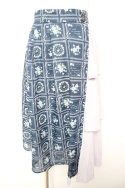 画像1: axes femme / プリーツ切り替えローズ額縁柄スカート  ネイビー Y-26-01-31-161-AX-SK-SZ-ZY