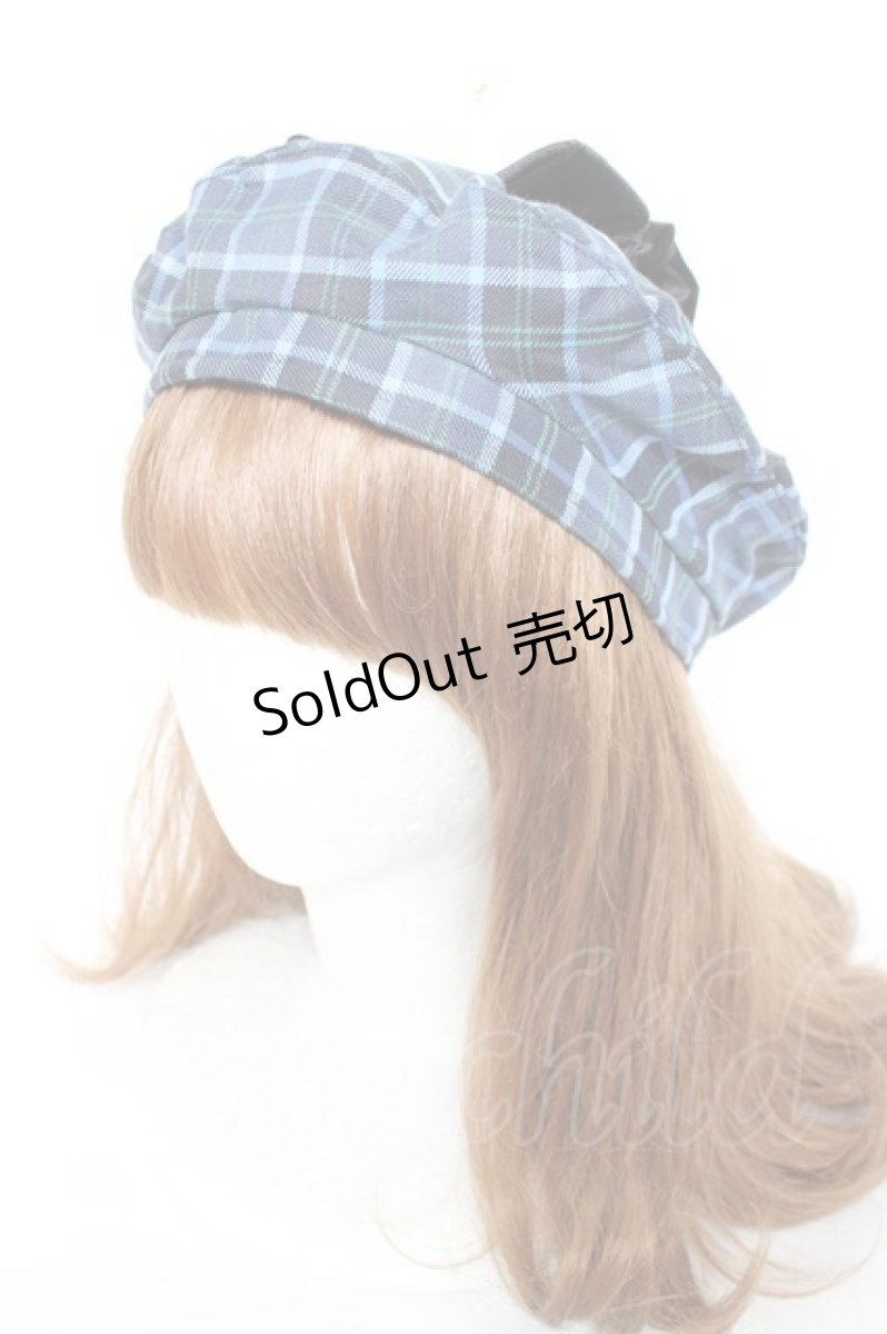 画像2: axes femme kawaii / タータンチェックベレー帽  青 Y-26-01-31-034-AX-AC-SZ-ZTK033 (2)