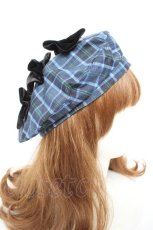画像4: axes femme kawaii / タータンチェックベレー帽  青 Y-26-01-31-034-AX-AC-SZ-ZTK033 (4)