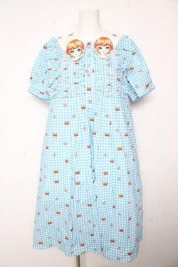画像1: tntntutu / 昭和美少女とフルーツドールの衿プリントレースワンピース M サックス Y-26-02-01-065-LO-OP-SZ-ZY