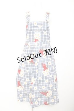 画像1: PINK HOUSE / ギンガムひなぎくブーケ柄サロペット F 青 Y-26-02-01-068-LO-OP-SZ-ZY