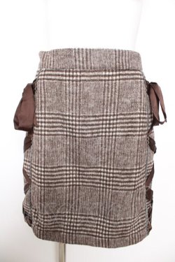 画像1: Honey Cinnamon / サイド編み上げチェックスカート M ブラウン Y-26-02-01-093-LO-SK-SZ-ZY