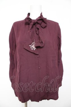 画像1: axes femme / 刺繍入りリボンロングブラウス M パープル Y-26-02-01-016-AX-BL-SZ-ZY