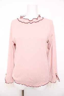 画像1: axes femme / 袖レース配色メローリブプルオーバー F ピンク Y-26-02-01-018-AX-TO-SZ-ZY