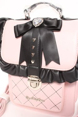 画像2: DearMyLove / キルティングストーンフリルサッチェルリボンバッグ  ピンク×黒 Y-26-02-04-044-EL-BG-SZ-ZY