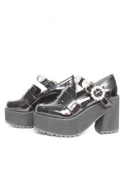 画像2: DearMyLove / キラキラビジューリボン厚底ローファー 22.5cm 黒 Y-26-02-04-062-EL-SH-SZ-ZY
