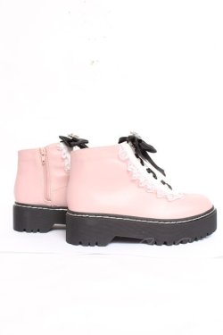 画像4: DearMyLove / ローヒールハートビジューレースアップシューズ 22.5cm ピンク Y-26-02-04-064-EL-SH-SZ-ZY