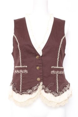 画像1: axes femme / 花刺繍3Bベスト M 茶 Y-26-02-04-072-AX-TO-SZ-ZY