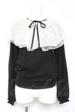 画像1: axes femme / レース重ねケープニットプルオーバー M 黒 Y-26-02-04-081-AX-TO-SZ-ZY